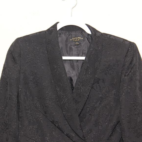 Tahari Luxe Black Brocade Blazer Jacket Size 4 Snap front closures - Picture 3 of 10